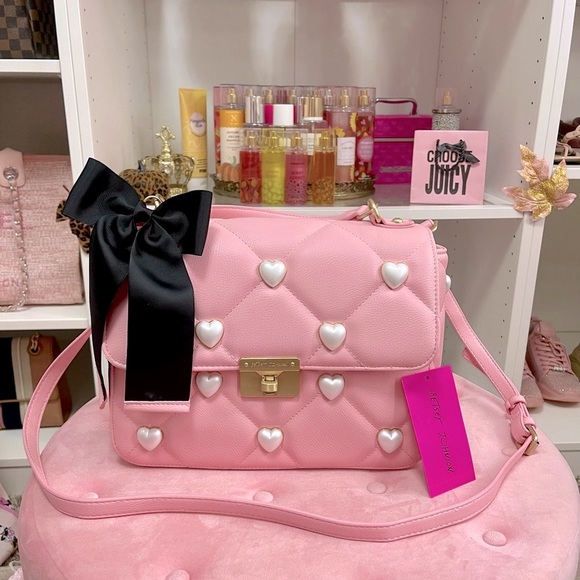 Betsey Johnson Handbags - Betsey Johnson I Want Candy Hearts Satchel Pink Purse